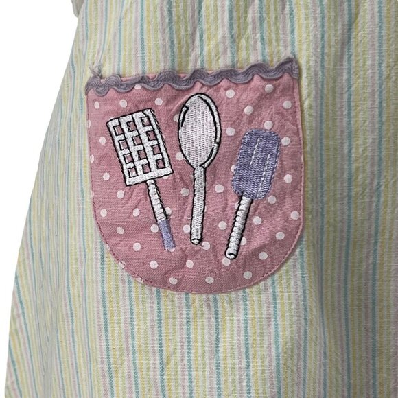 Adult / Teen Apron Easter Eggcellent Cook Pink White Stripe EUC - Picture 8 of 14